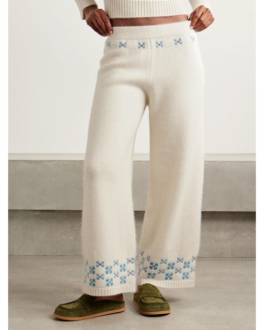 Calle Del Mar White Winter Fair Isle Cashmere Wide-Leg Pants