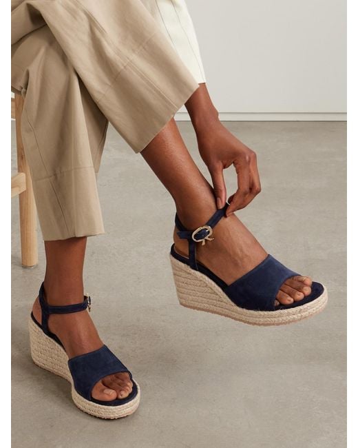 Gianvito Rossi Blue 90 Suede Espadrille Wedge Sandals