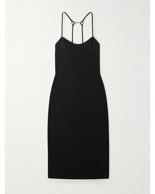 Gucci Black Embellished Crepe Midi Dress