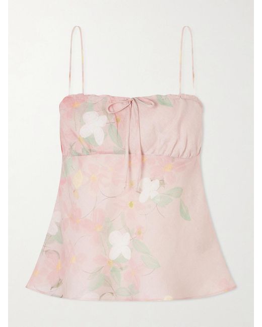 BERNADETTE Pink Riri Floral-Print Linen Camisole