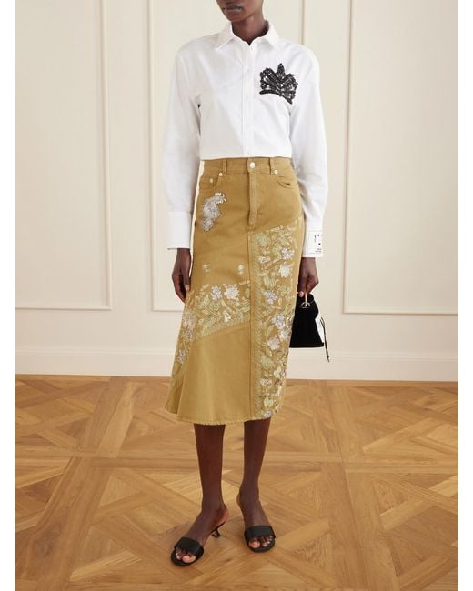 Erdem White Embellished Lace-Trimmed Organic Cotton-Poplin Shirt