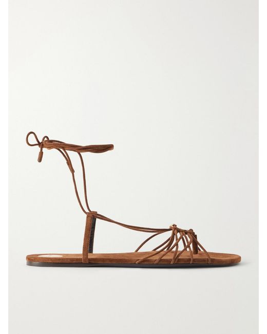 Saint Laurent Brown Babylone Cassandre-Embellished Lace-Up Suede Sandals