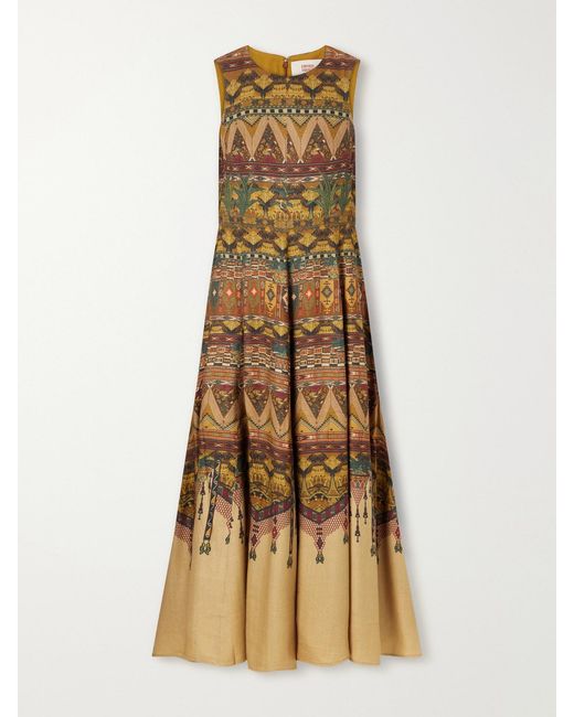 Emporio Sirenuse Natural Clodette Desert Printed Woven Silk-Blend Maxi Dress