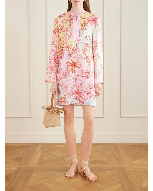 Mary Katrantzou Pink Elsa Checked Floral-Print Satin Midi Dress