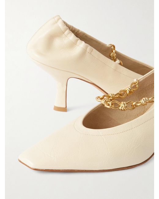 Bottega Veneta Natural Melbourne Embellished Glossed Crinkled-Leather Pumps