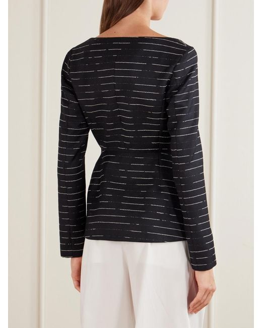 LIBEROWE Black Charlotte Striped Wool-Gabardine Blouse