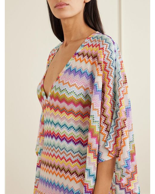 Missoni White Striped Metallic Crochet-Knit Kaftan