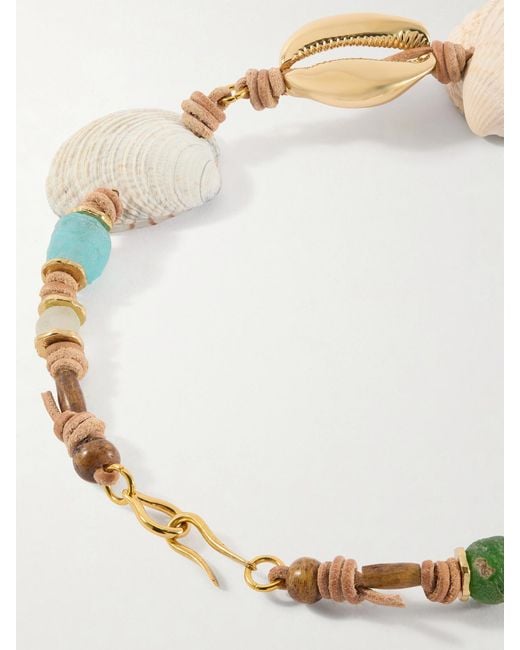 Tohum Design Natural Samsara-Plated, Leather And Seashell Beaded Necklace
