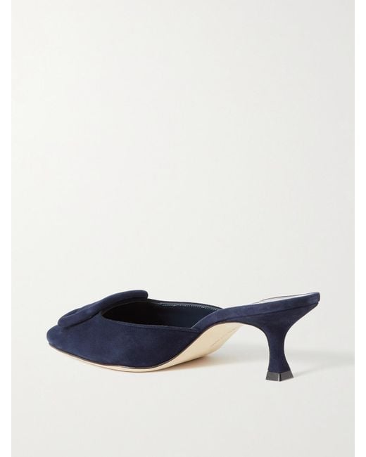 Manolo Blahnik Blue Maysale 50 Mules Aus Veloursleder Mit Schnalle