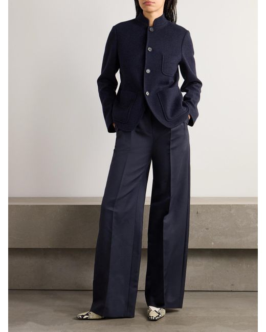 Pantalon Large En Laine Et Soie Mélangées À Plis Devin Loro Piana en coloris Blue