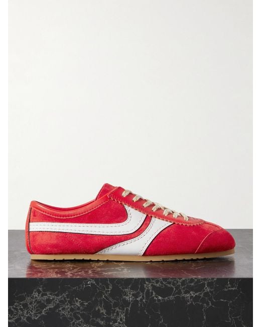 Dries Van Noten Red Leather-Trimmed Suede Sneakers