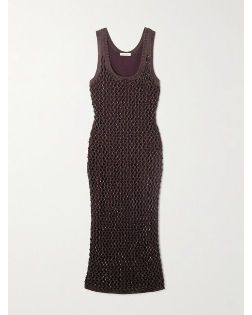 DIOTIMA Purple Emin Crystal-Embellished Crocheted Cotton-Blend Midi Dress
