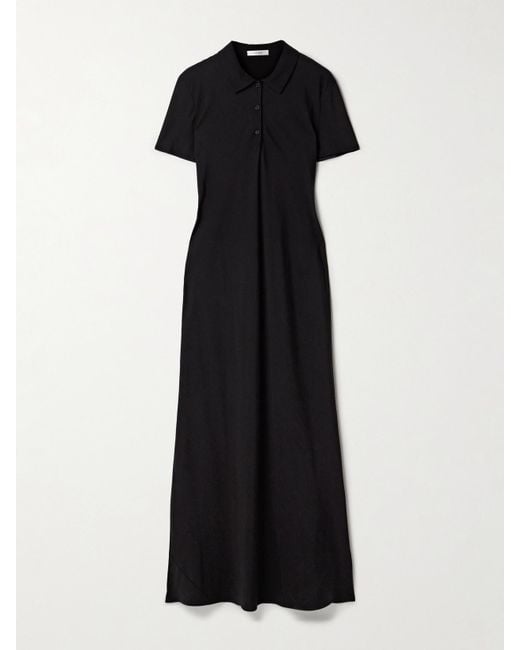 The Row Valenit Cotton And Silk-Blend Jersey Maxi Shirt Dress in Black |  Lyst
