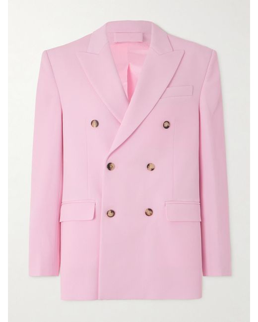 Wardrobe NYC Pink Oversized Double-Breasted Grain De Poudre Wool Blazer