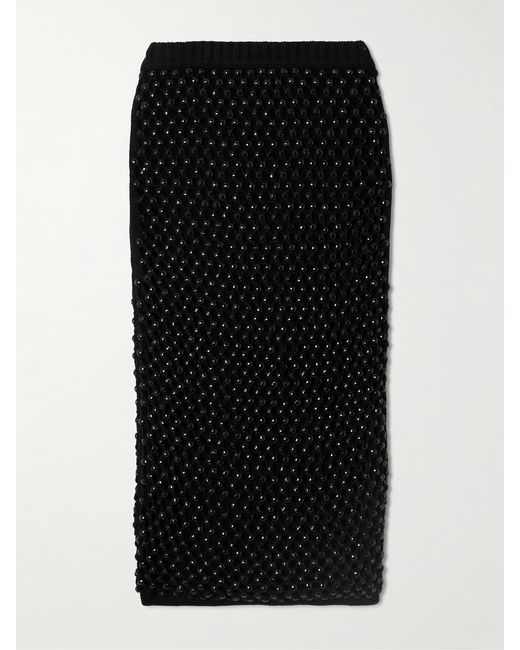 DIOTIMA Black Spice Crystal-Embellished Crocheted Cotton-Blend Midi Skirt