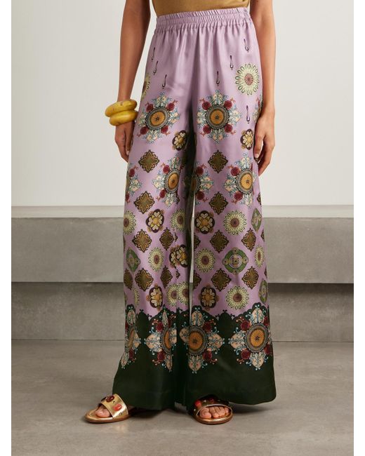 LaDoubleJ Pink Icon Palazzo Hose Mit Weitem Bein Aus Bedrucktem Seiden-Twill