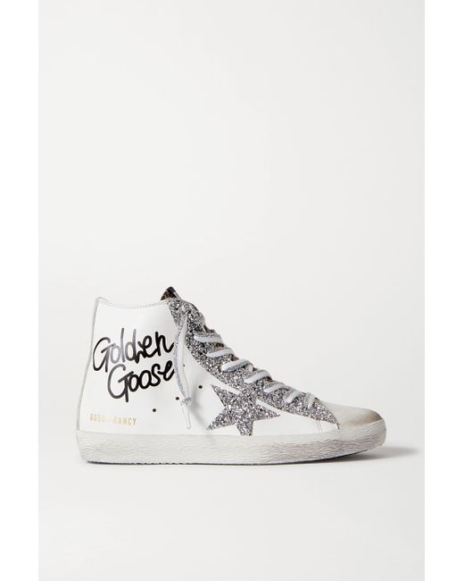 Golden Goose Francy Glittered Distressed Leather And Suede High