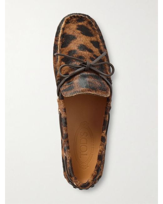 Tod's Multicolor Gommino Bootsschuhe Aus Kalbshaar Mit Leopardenprint Und Lederdetail
