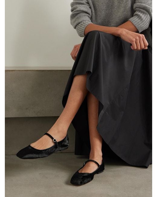 Aeyde Black Uma Calf Hair Mary Jane Ballet Flats