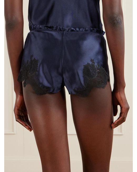 Carine Gilson Blue Lace-Trimmed Silk-Satin Shorts