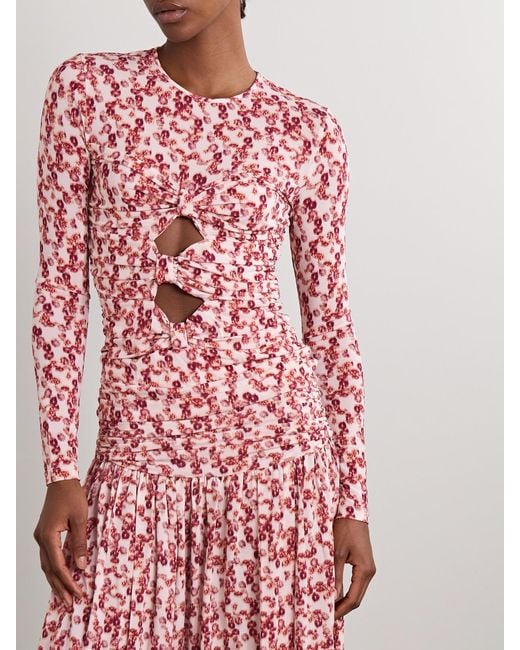 Isabel Marant Red Gladice Ruched Cutout Floral-Print Stretch-Jersey Top