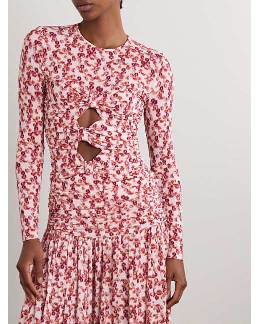 Isabel Marant Red Gladice Oberteil Aus Stretch-Jersey Mit Blumenprint, Raffungen Und Cut-Outs