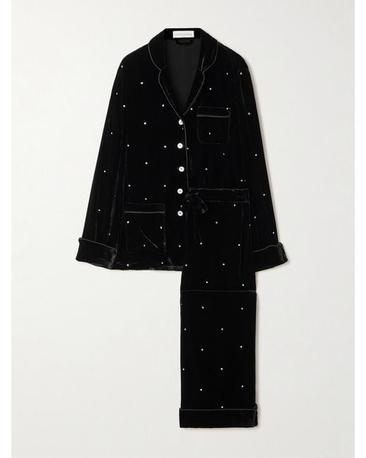 Olivia Von Halle Black Coco Crystal-Embellished Velvet Pajama Set