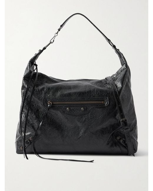 Balenciaga Black Le City Medium Embellished Textured-Leather Shoulder Bag