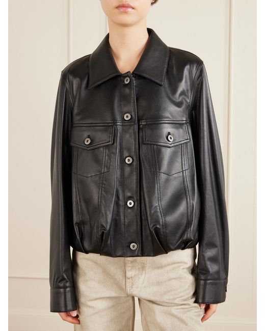 Loewe Black Gathered Leather Jacket