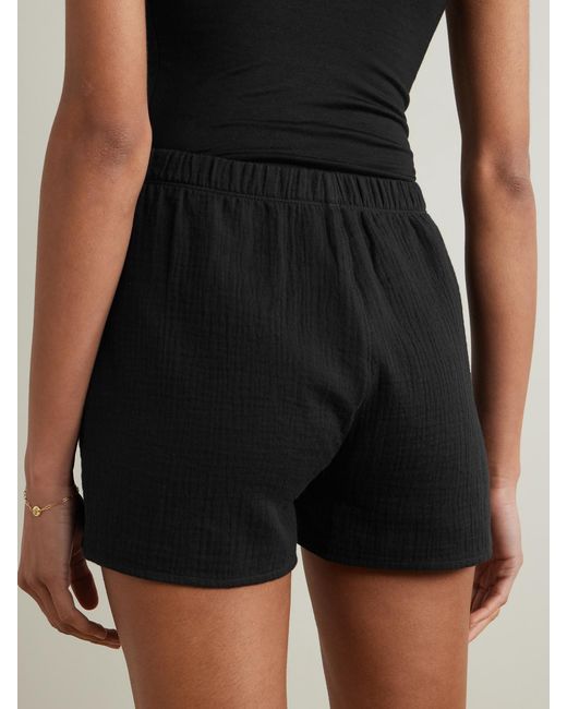 ÉTERNE Black Jude Embellished Cotton-Gauze Shorts