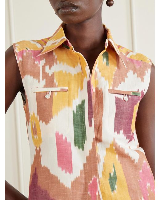 Emporio Sirenuse Pink Printed Cotton And Linen-Blend Tank