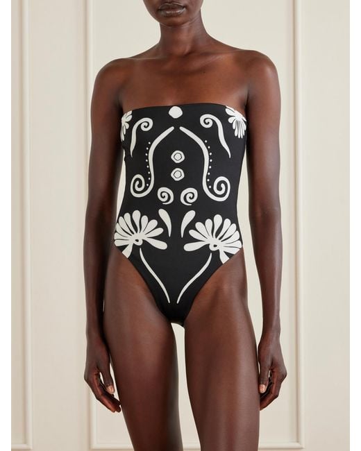 Cala De La Cruz Blue Lore Strapless Floral-Print Swimsuit