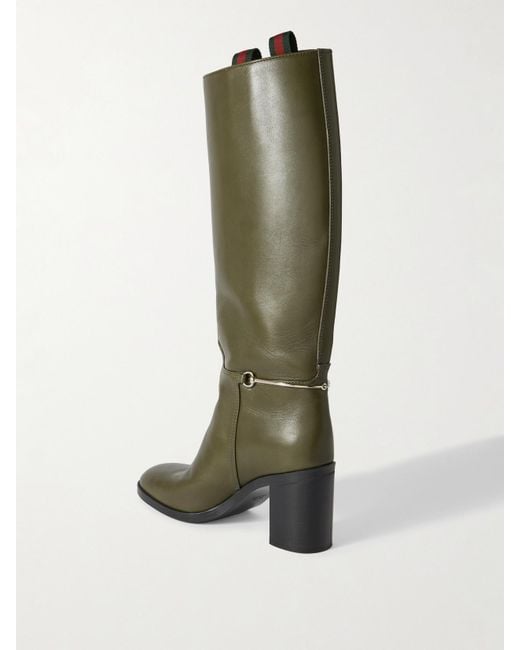 Gucci Green Damenstiefel Mit Schmalem Horsebit, Größe