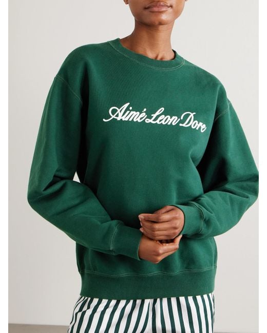 Aimé Leon Dore Logo-Print Cotton-Jersey Sweatshirt in Green | Lyst