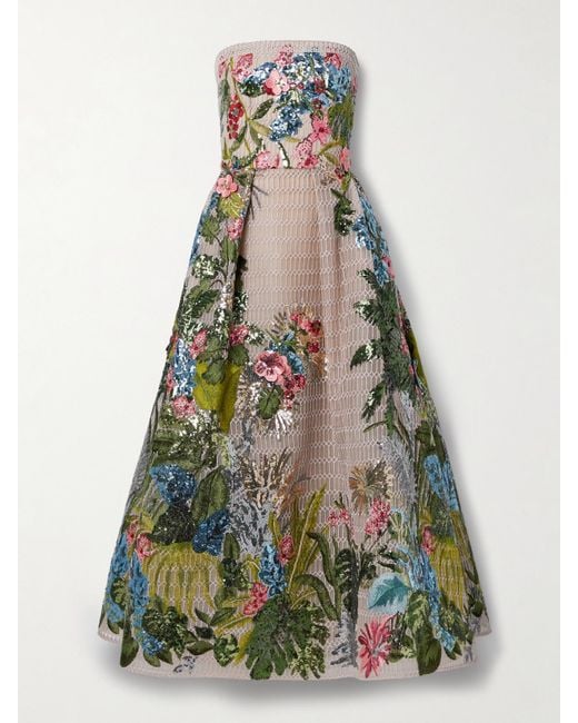 Elie Saab White Strapless Sequin-Embellished Embroidered Tulle Gown
