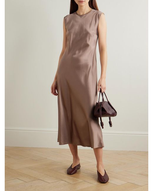 Joseph Natural Garnier Belted Silk-Satin Midi Dress