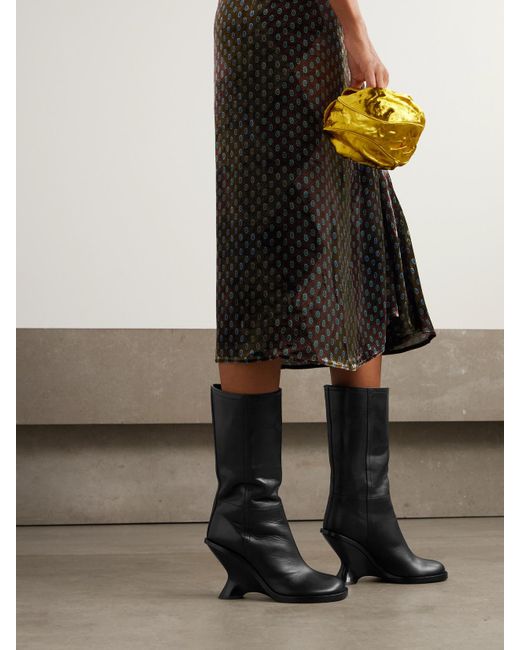 Dries Van Noten Black Leather Wedge Boots