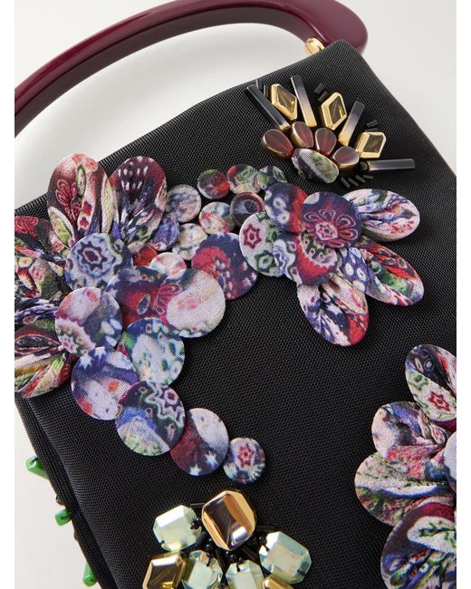 Dries Van Noten Black Bead-Embellished Leather-Trimmed Mesh Tote