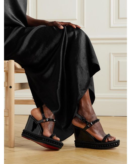 Christian Louboutin Black Pyraclou 110 Wedges Aus Leder Mit Nieten