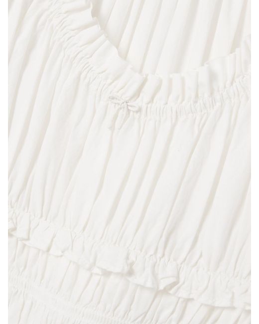 Doen White Leanne Midikleid Aus Biobaumwoll-Voile Mit Raffungen