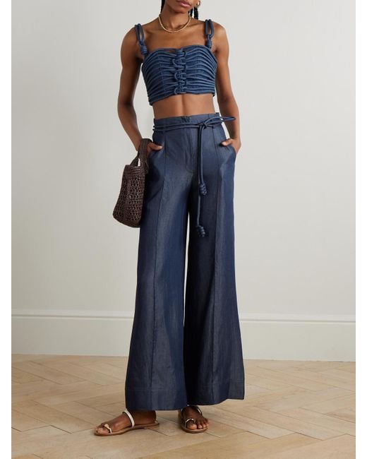 Pantalon Large En Tencel À Ceinture ANDRES OTALORA en coloris Blue