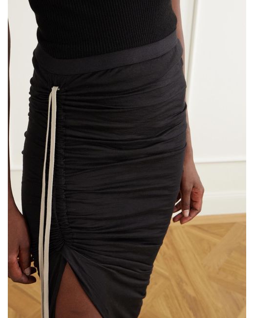 Rick Owens Black Drkshdw Ruched Cotton-Jersey Maxi Skirt