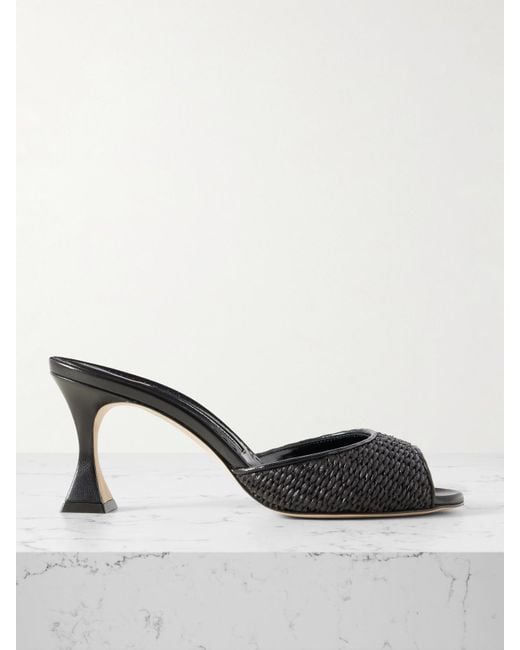 Manolo Blahnik Black Jadara 70 Mules Aus Raffiabast Mit Lederbesätzen