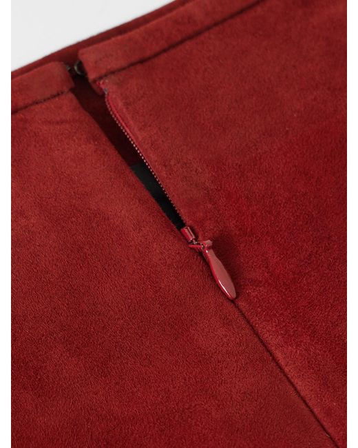 Loulou de Saison Red Engel Paneled Suede Midi Skirt