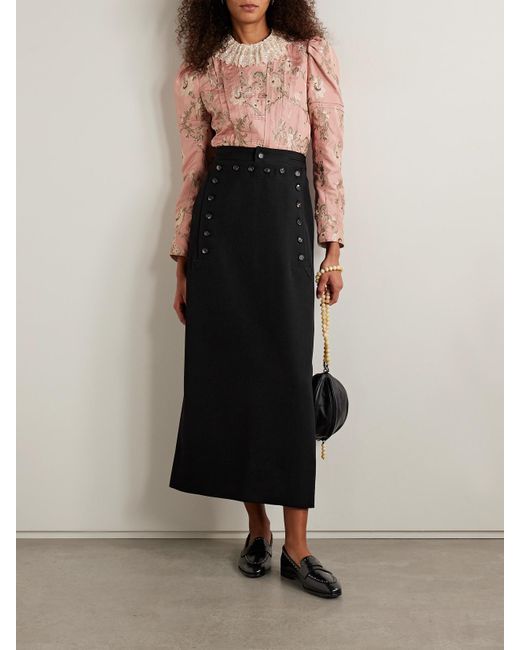 Bode Black Wool-Twill Maxi Skirt