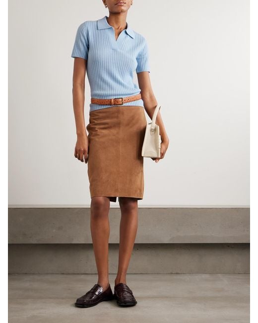 arch4 Blue Jennifer Ribbed Organic Cashmere Polo Shirt