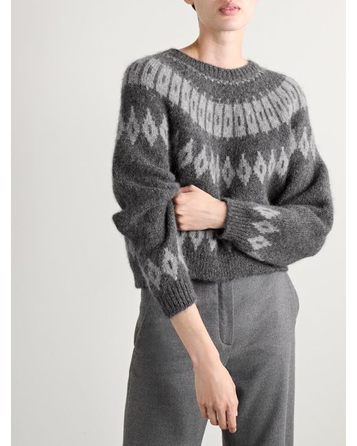 Nili Lotan Gray Arleth Fair Isle Alpaca-Blend Sweater
