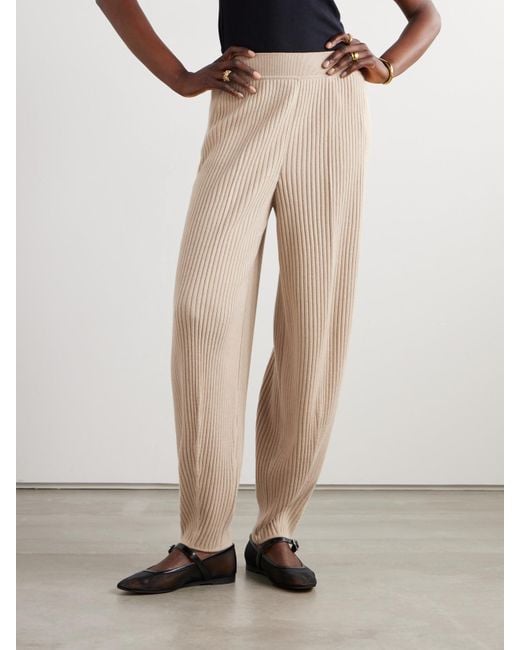 Loro Piana Natural Ribbed Cashmere Tapered Pants
