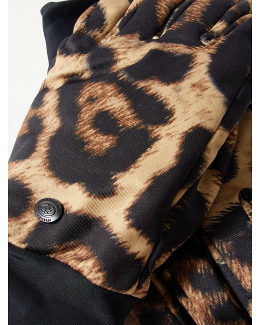 Goldbergh Black Softy Padded Jaguar-Print Ski Gloves
