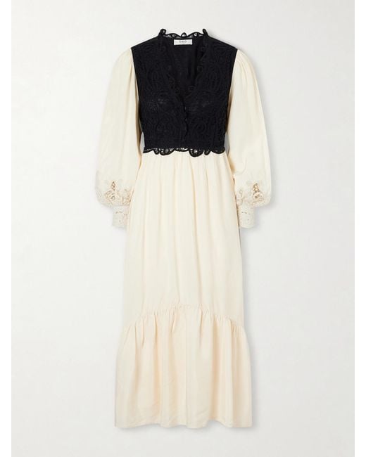 Sea White Adelina Woven And Guipure Lace Maxi Dress